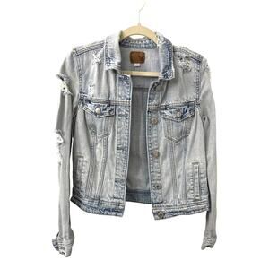 American Eagle Jean Jacket Blue Distressed Denim Button Down Size Women's Small